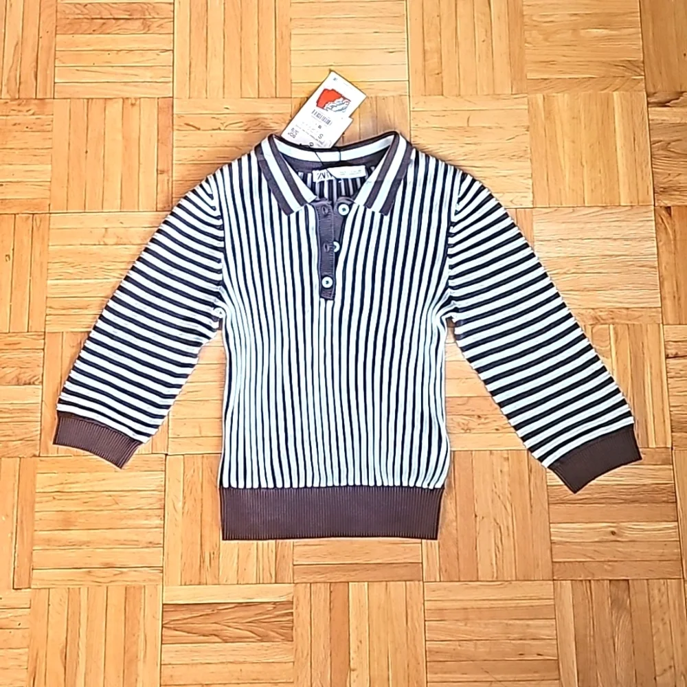 Zara Top, Women's Striped Collared 3 Button Stretchy Rib Knit Polo, S - Picture 3 of 7